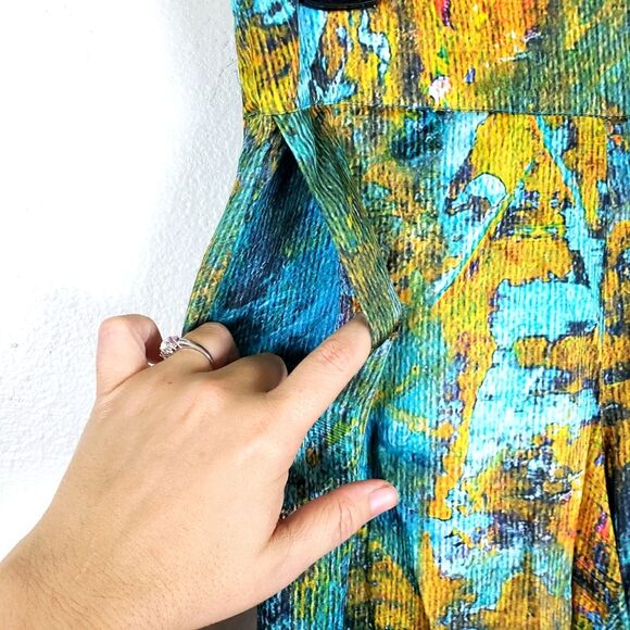 Women's Soft Surroundings Water Color Splash Art To Wear Smocked Satin Pants Sm - Picture 3 of 11